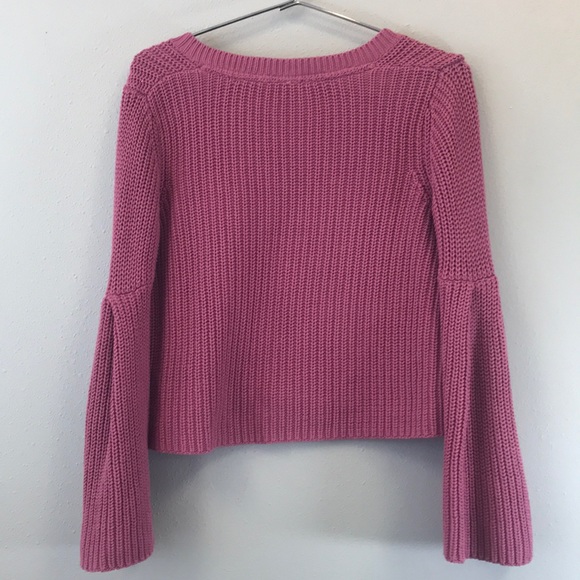Free People Damsel Pink Bell Sleeve Knit Sweater - Picture 7 of 8